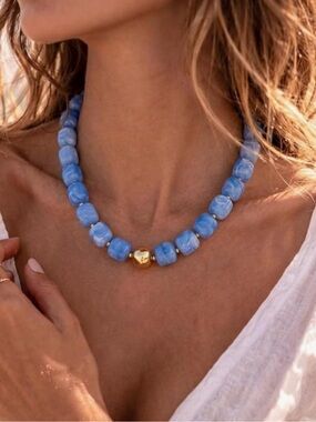 NEW Blue Dopamine Marbled Beaded Necklace